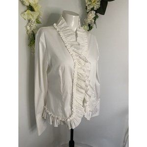 Randy Kemper Designer White Ruffled Cotton Blend Stretch Size 8 Career‎ NWOT Vtg